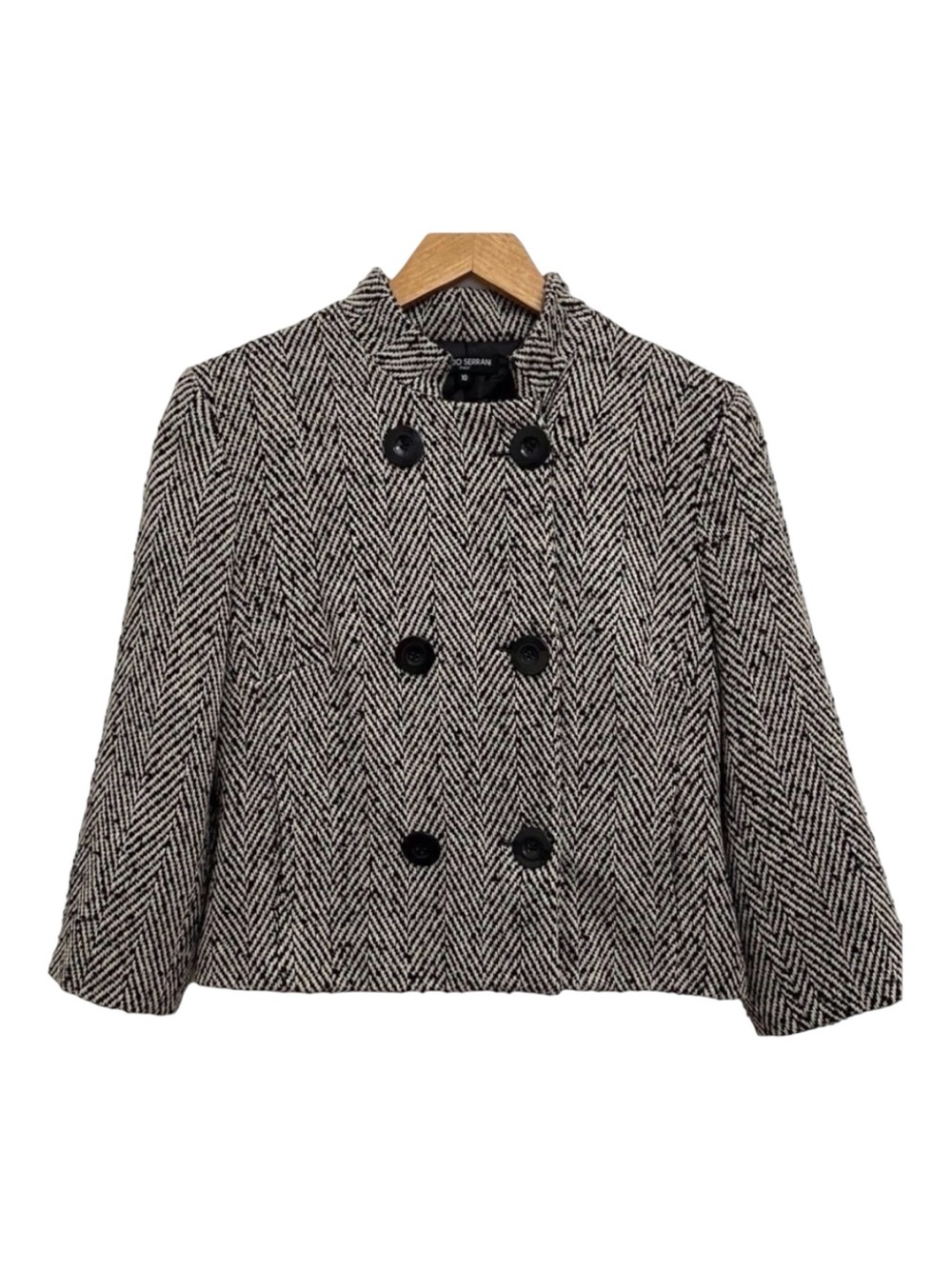 MARIO Serrani crop blazer Italy wool blend black off white double breast size 10